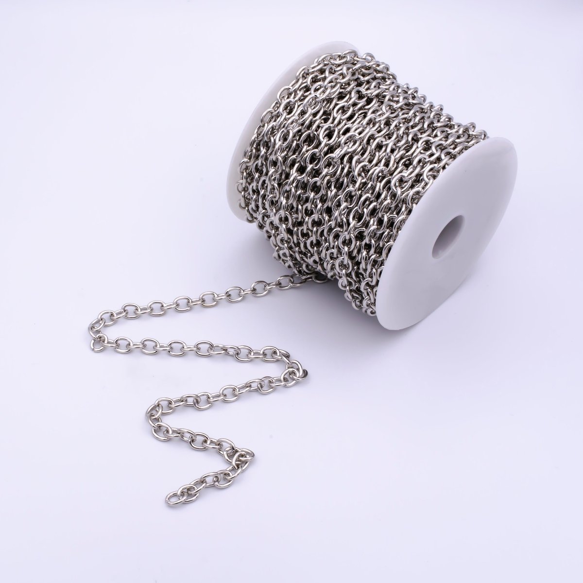 White Gold Filled Cable Chain, 9X7mm Silver Cable Rolo Wholesale Bulk by Yard, Unfinished Chain For Craft Making | ROLL-565