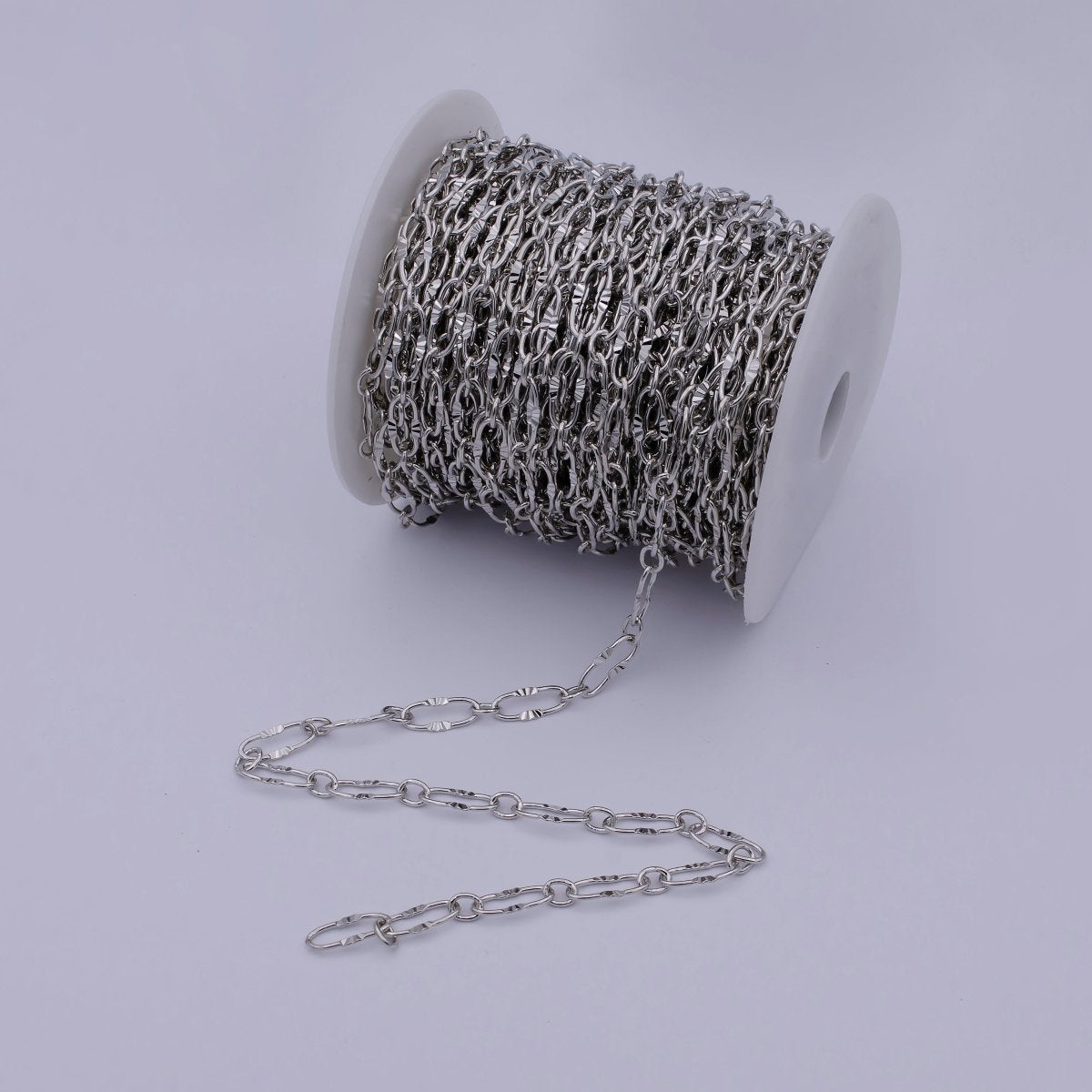 White Gold Filled Sunburst Textured Cable Chain, 6.3mm Width, Silver Unfinished Unique Chain For Jewelry Necklace Bracelet Anklet Making | ROLL-589 Clearance Pricing