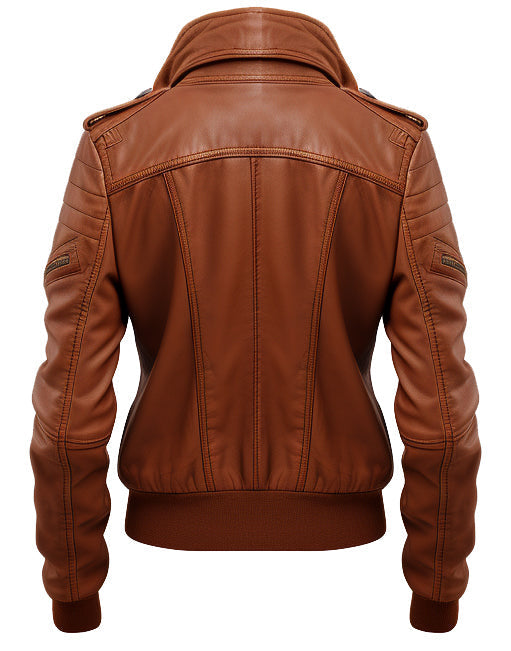 Women Leather Jacket Tan Bomber Style