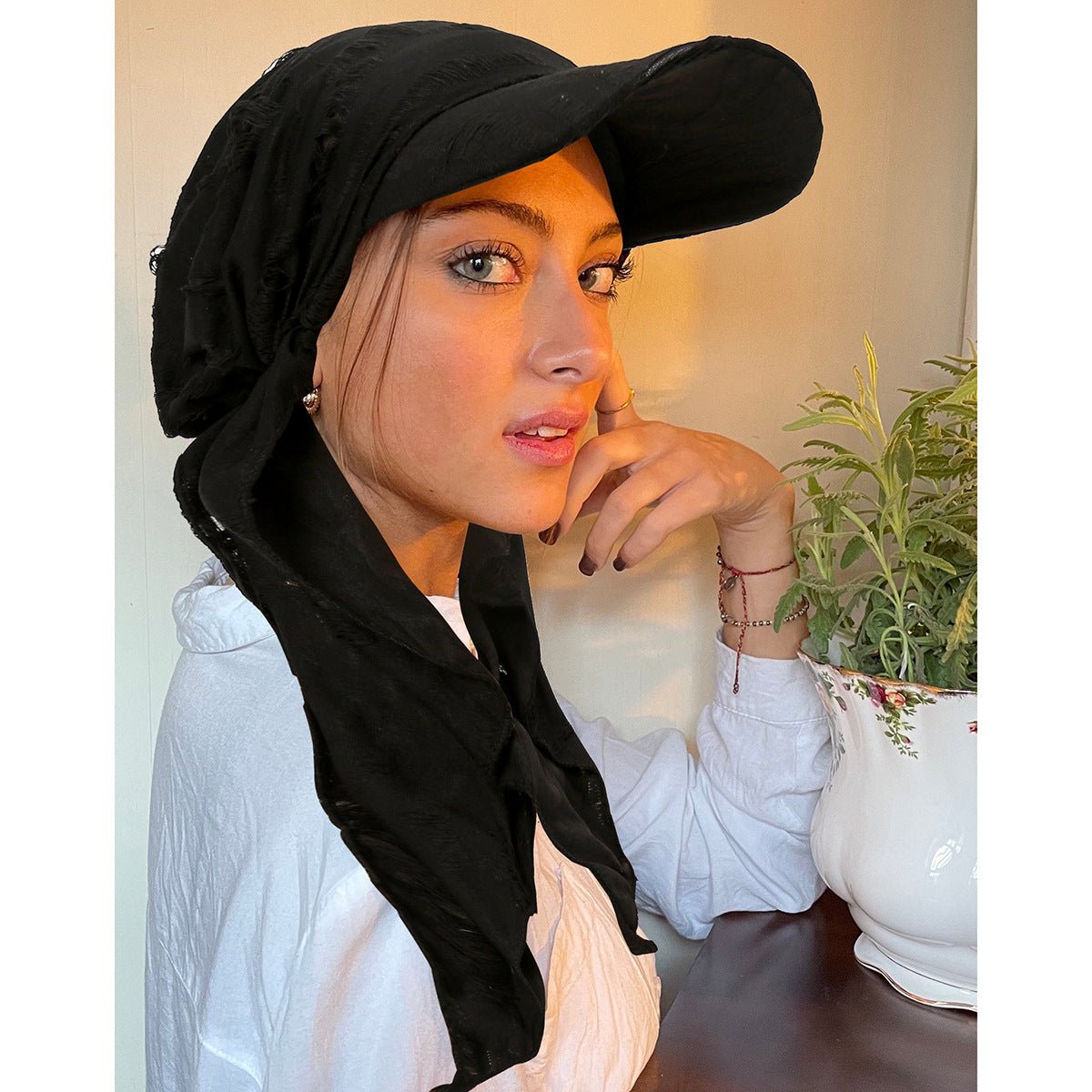 Women's Multi-Color Fashion Baseball Cap – Frayed Edge Boho Beanie with Feather Detail(MH113)