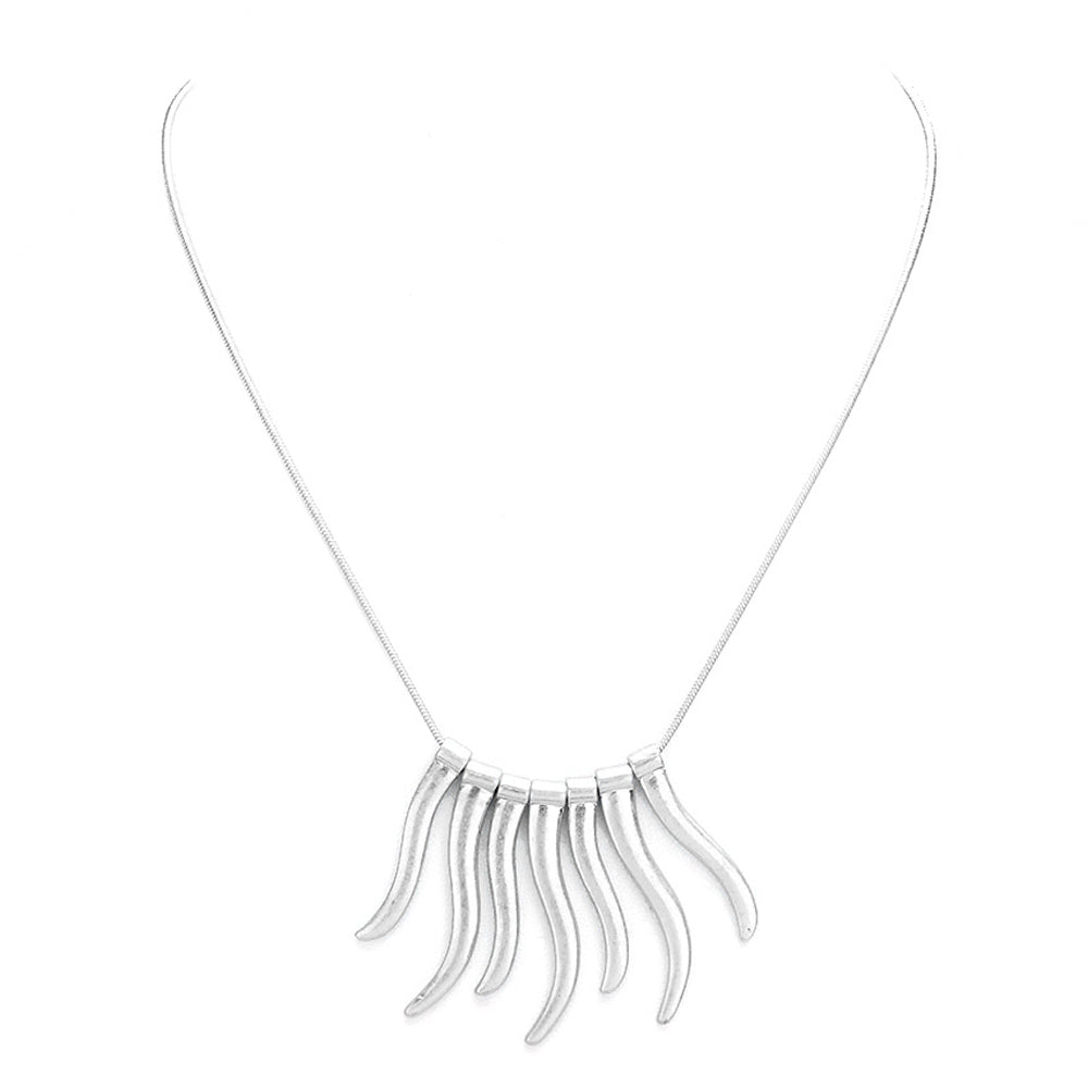 Worn Finish Metal Bar Fringe Necklace Metal Bar Necklace