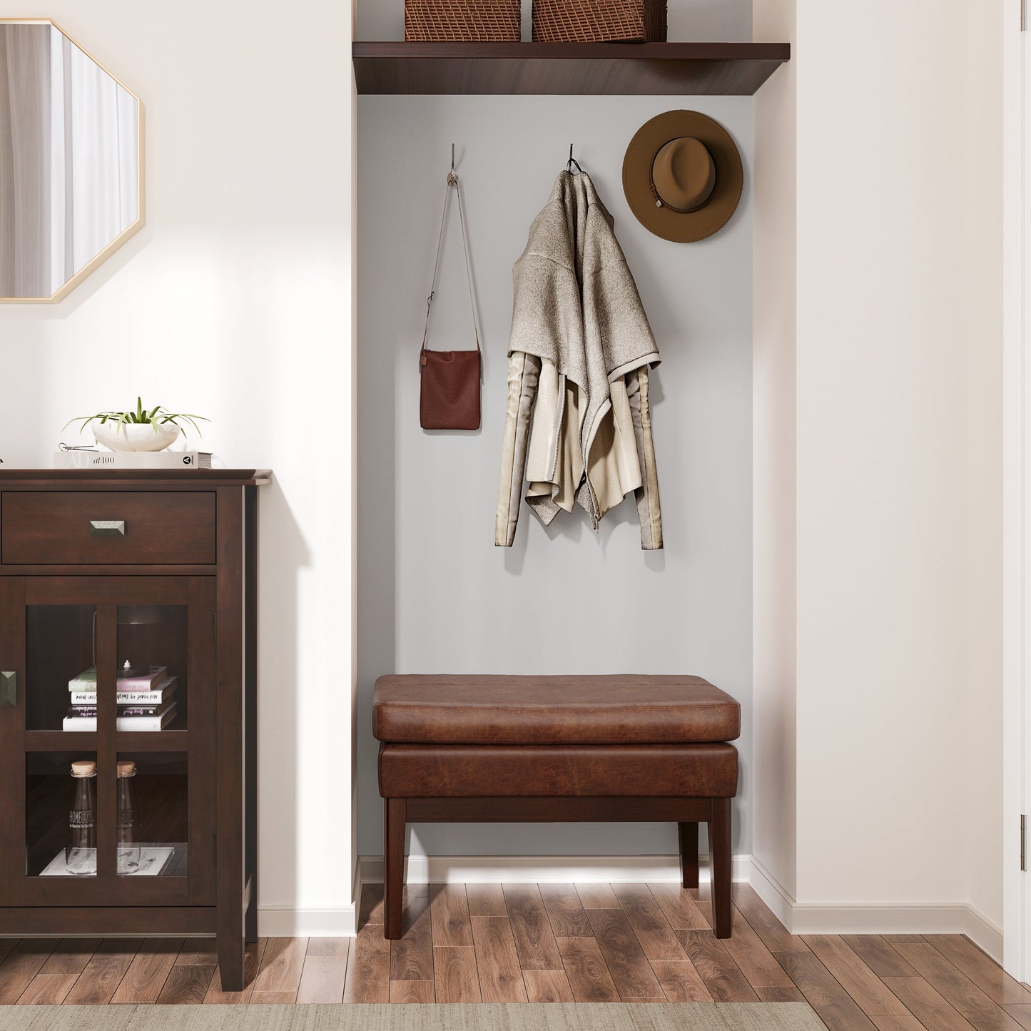 Carlson Small Ottoman Bench in Distressed Saddle