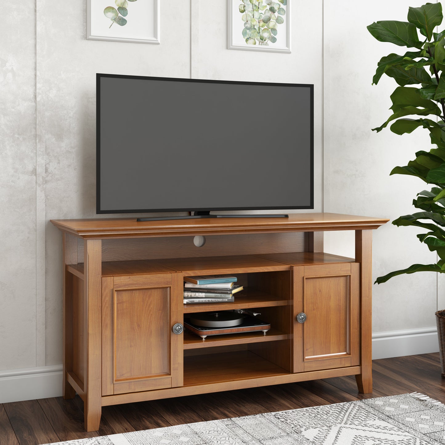 Amherst 54 Inch Wide Solid Wood TV Stand in Light Golden