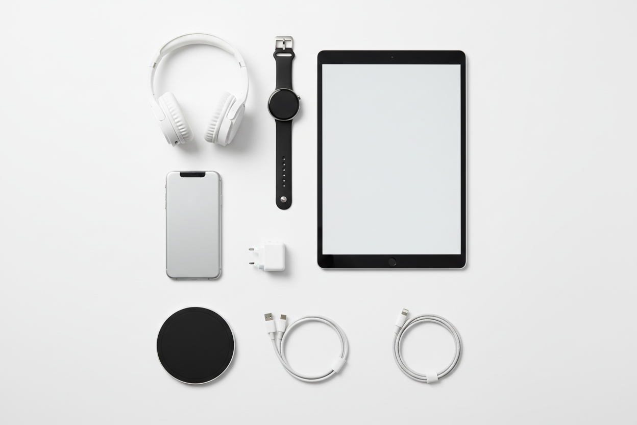 Electronics flat lay