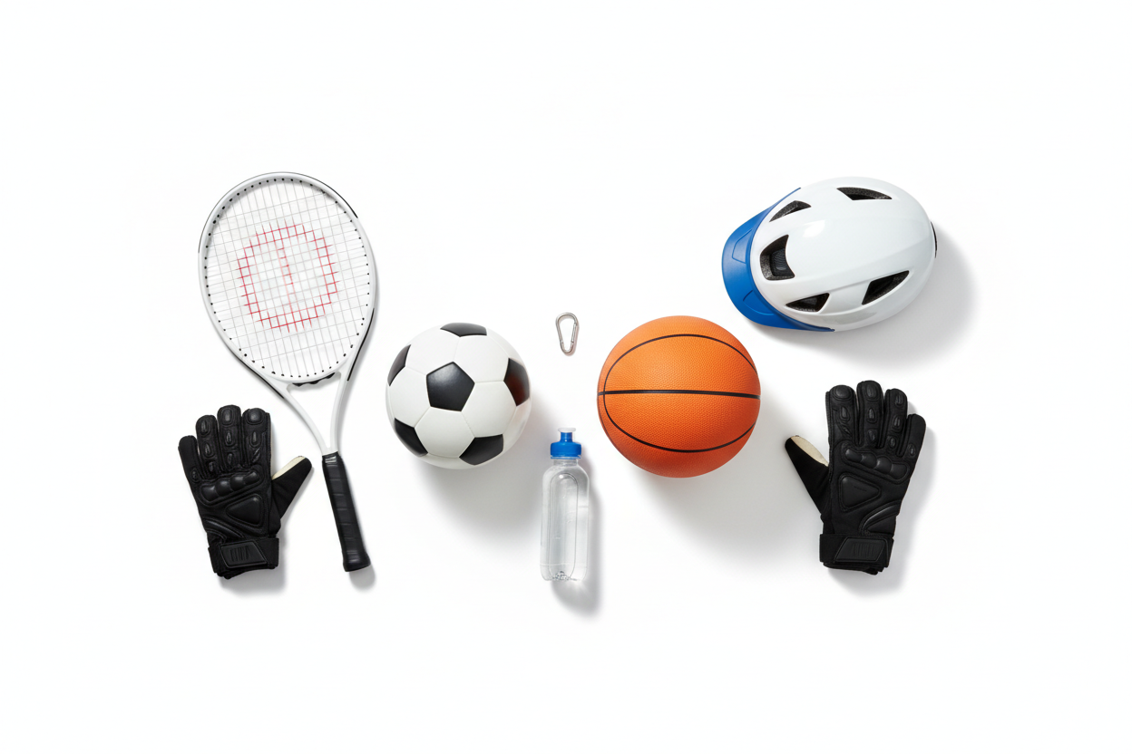 Sporting goods flat lay