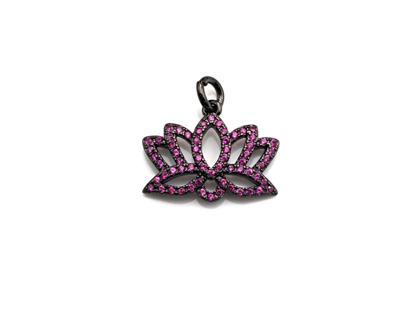 CZ Micro Pave lotus Flower Charm, Lotus Flower Cubic Zirconia Pendant, Black/Fuchsia/Cobalt CZ Yoga Charm Findings, 15x19mm,SKU#X134