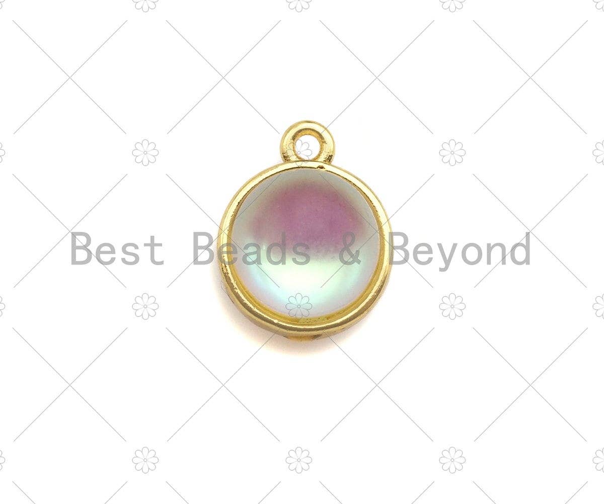 Manmade Moonstone Pendant/Charm, Blue/White/Yellow Gold Tone Pendant, Gold Charm Jewelry, 10x12mm, Sku#Y349