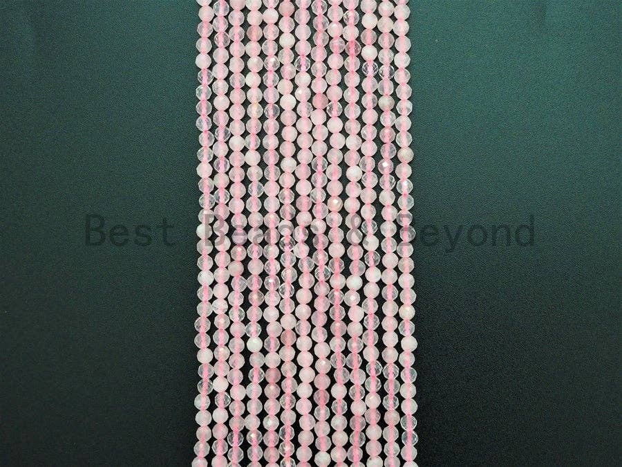 High Quality Natural Faceted Round Rose Quartz beads, 2mm/3mm/4mm Pink Gemstone beads, Sparkly Rose Quartz Beads, 15.5inch strand, SKU#U357