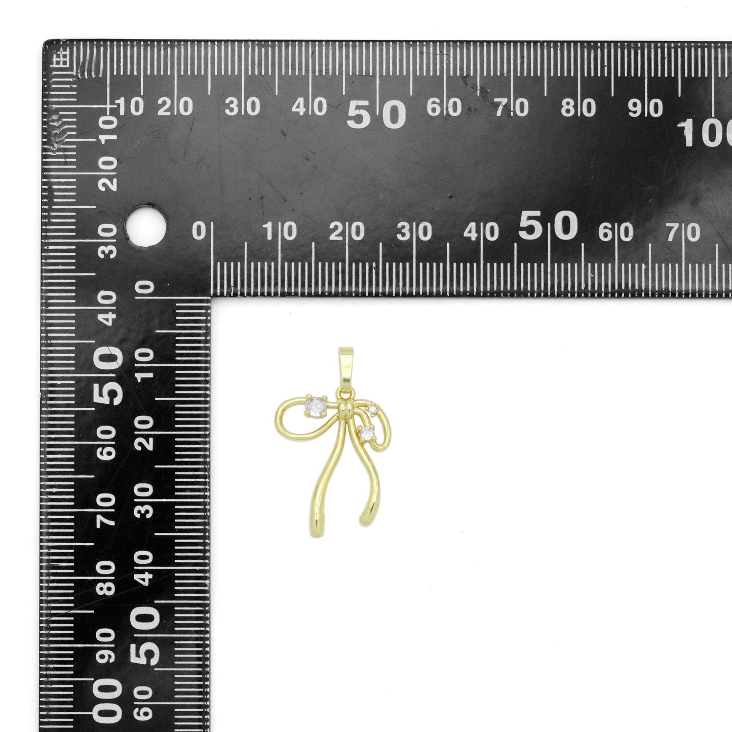 Gold Clear CZ Bow Charm Pendant, Sku#A416