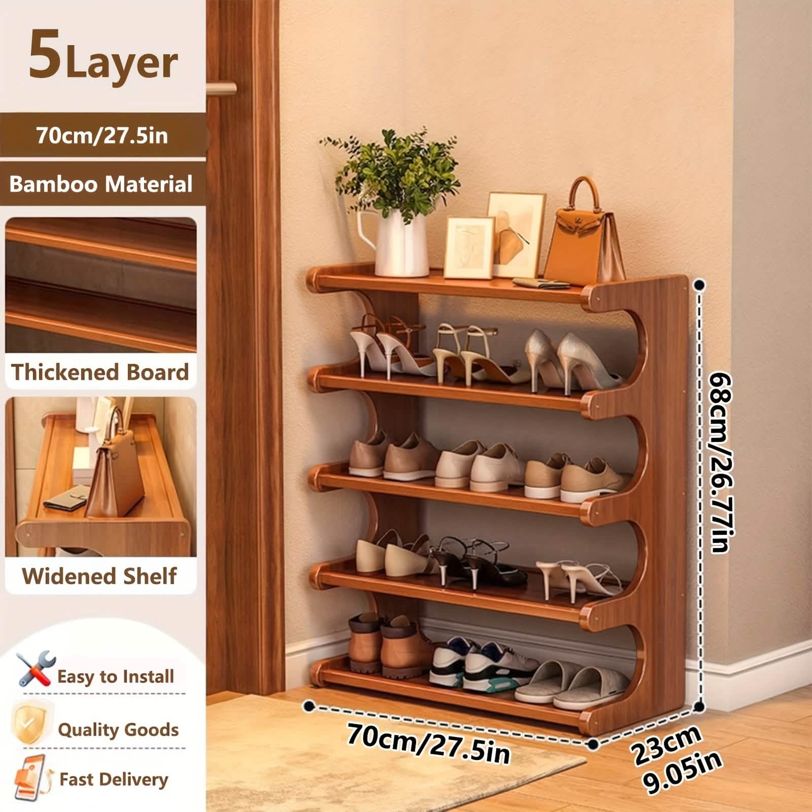 Étagère à chaussures en bambou – 5 ou 6 niveaux, rangement peu encombrant