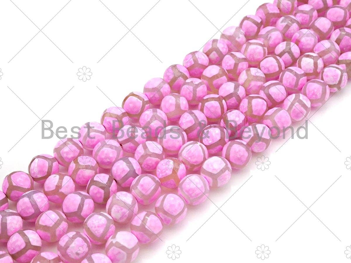 Natural Tibetan Pink Football Agate Beads, Dzi Football Agate Beads, 8mm/10mm/12mm Round Faceted Agate,15.5" Full Strand, Sku#U1114c