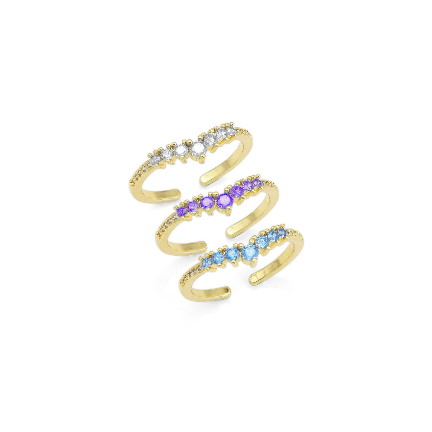 Thin Gold Blue CZ Wave Line Adjustable Ring, Sku#LD463