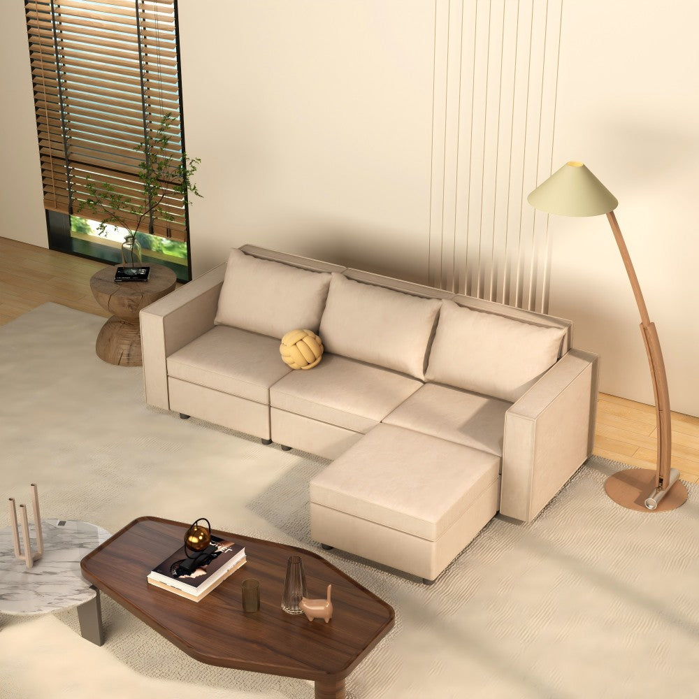 Ainfox L Shaped Storage Module Sofa Four Seats Adjust Armrest Beige