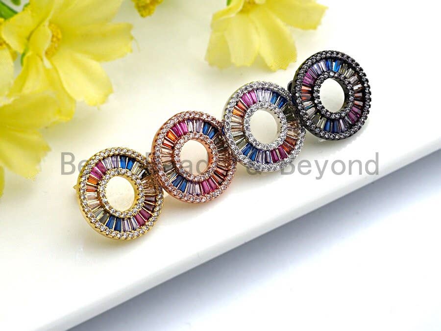 Rainbow cz Micro Pave Earring, Cubic Zirconia Gold/Silver/Rose Gold/Black Stud Earring, Pave CZ Earrings, 18mm,sku#J89
