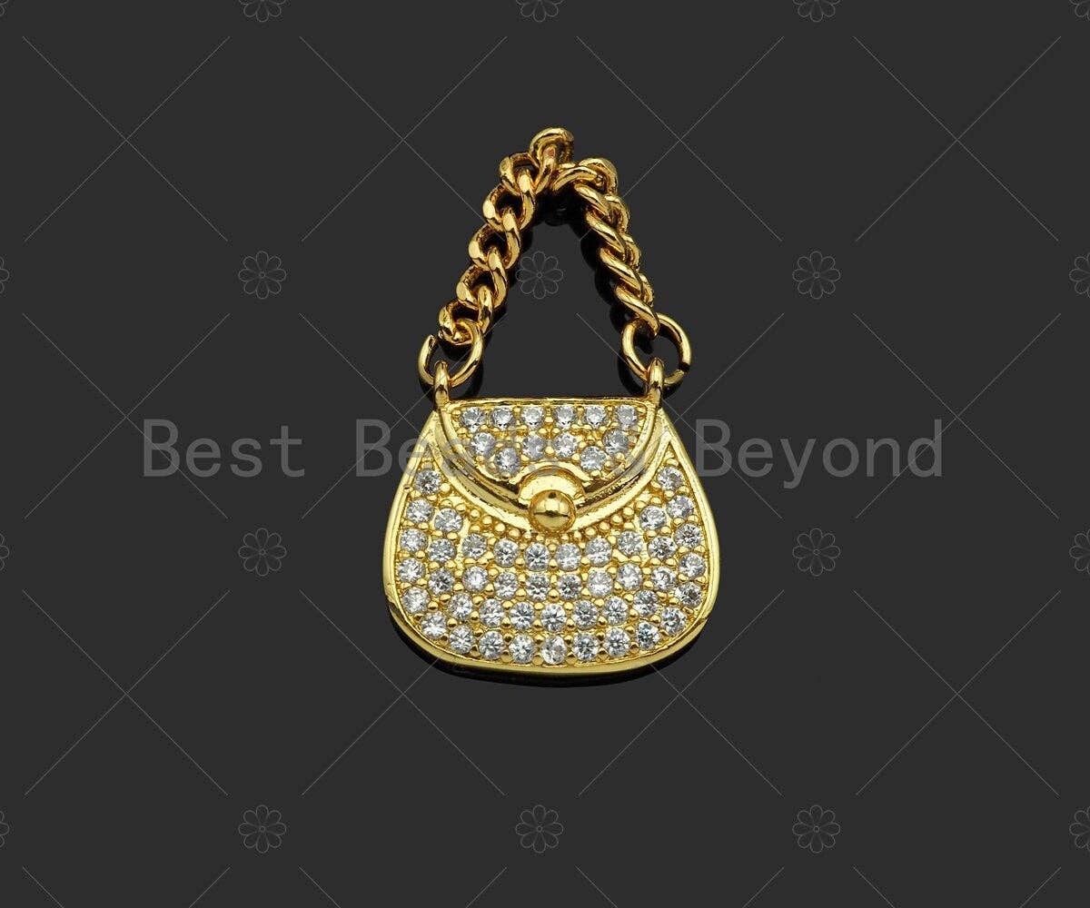 Gold Filled CZ Micro Pave Fashion Bag Shape Pendant,18k Gold Filled Lady's Bag Charm, Necklace Bracelet Charm Pendant,16x16mm,Sku#LK358