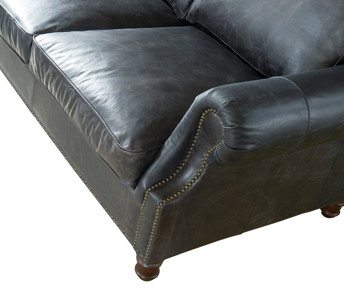 English Rolled Arm Love Seat - Slate Leather