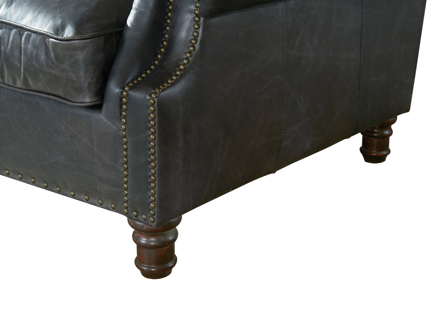 English Rolled Arm Love Seat - Slate Leather