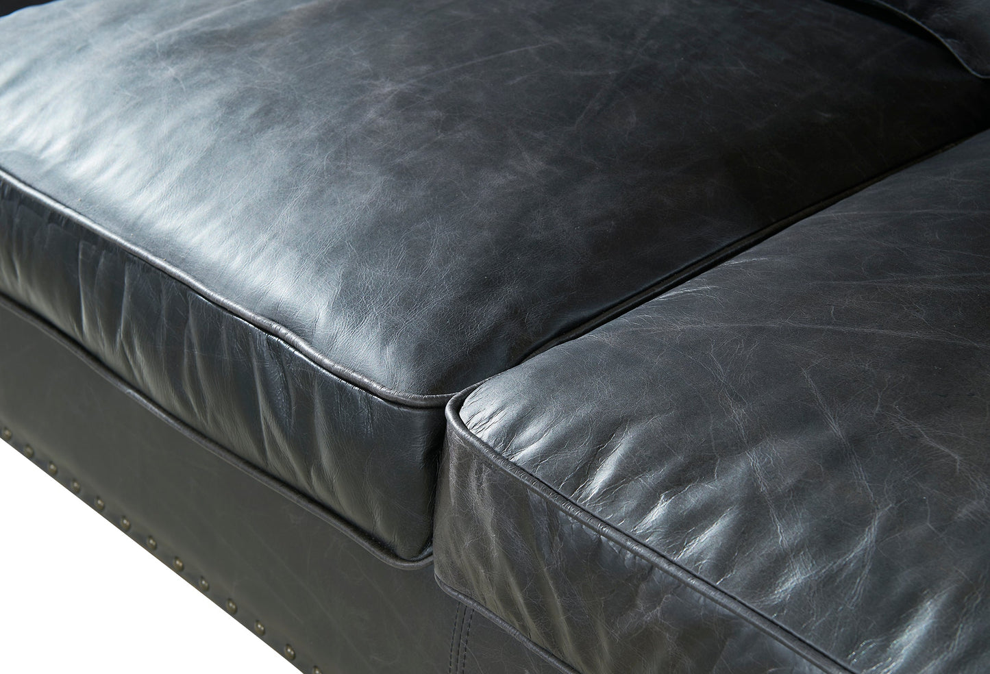 English Rolled Arm Love Seat - Slate Leather