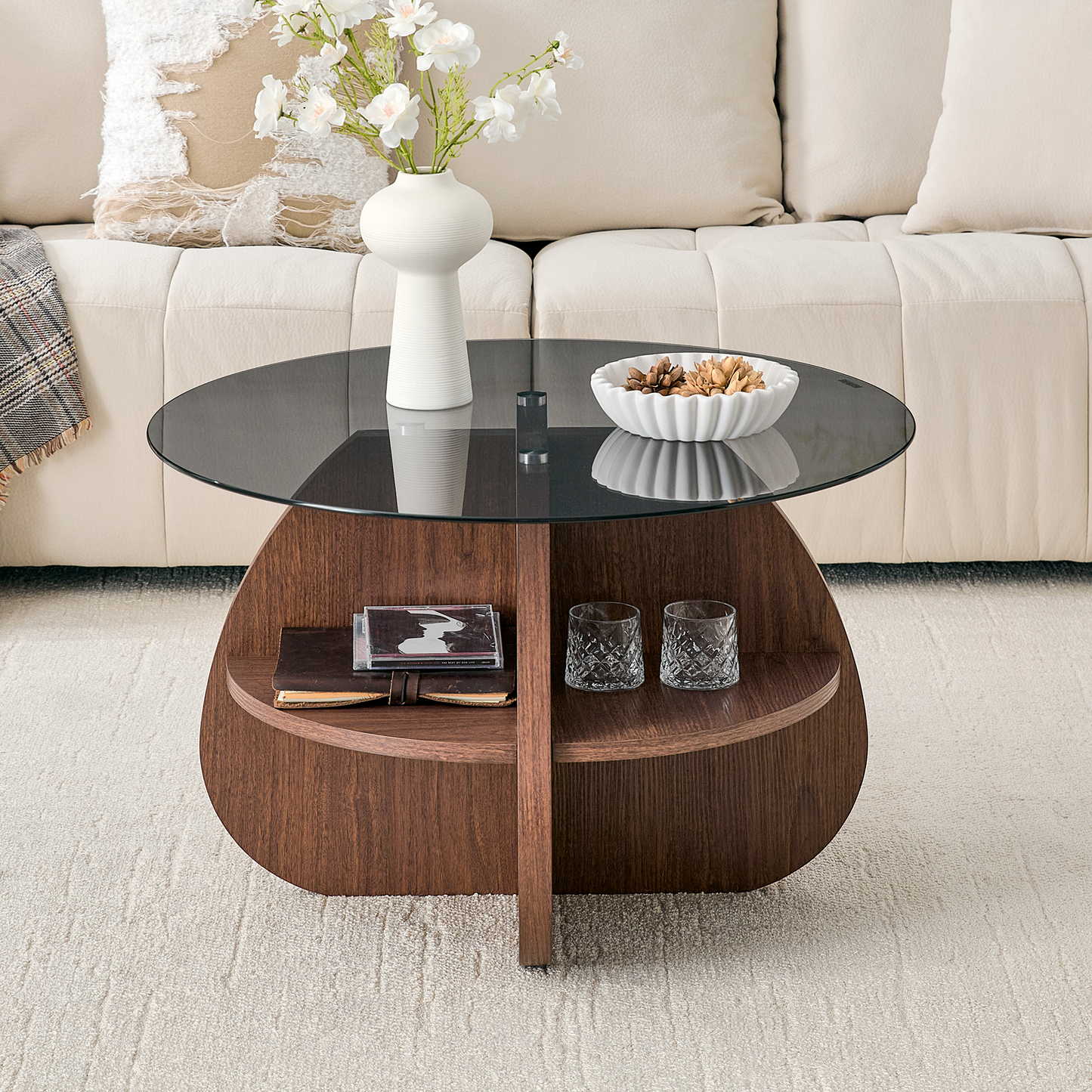 Creative Cross-Structure Round Coffee Table