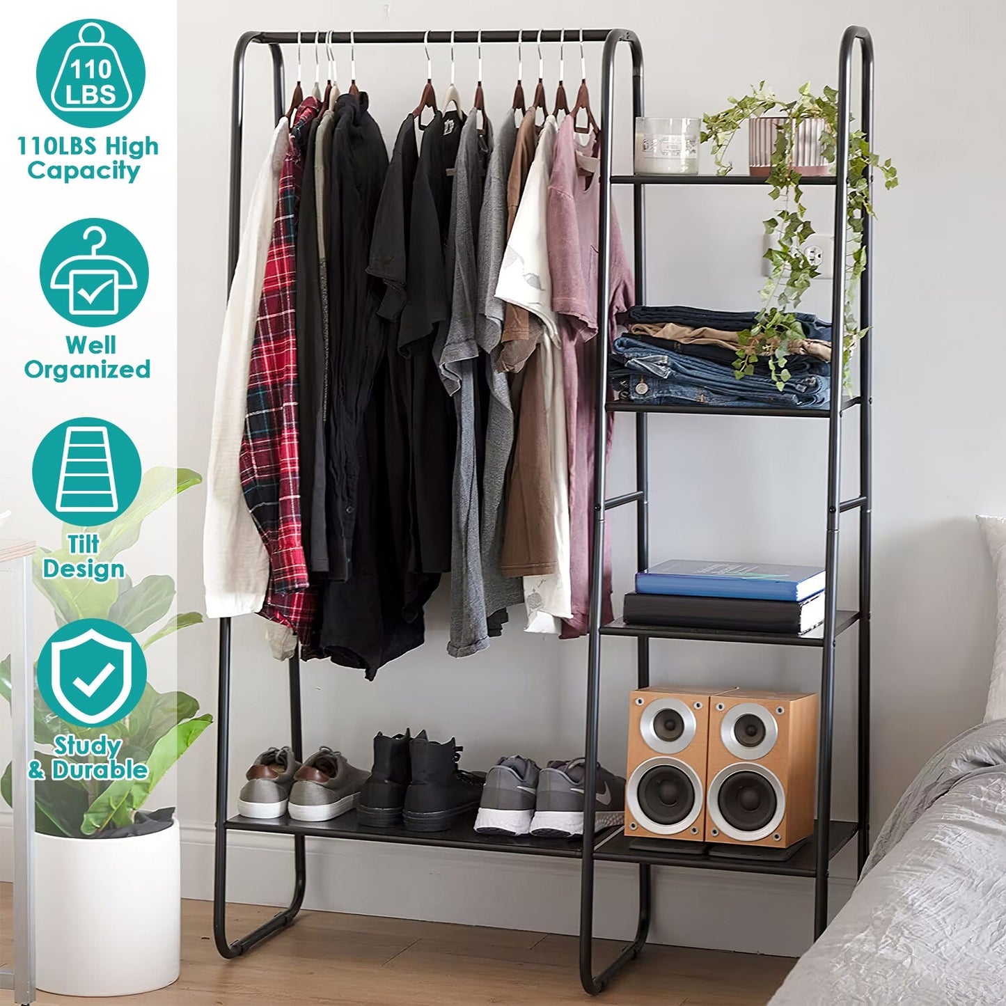 Garment Hanging Rack with Shelves and Wardrobe Display