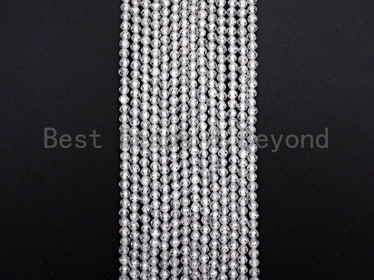 2mm/3mm/4mm High Quality Sparkly Cubic Zirconia Beads, Faceted Sparkly Clear White Color beads, 15.5inch full strand, SKU#U919