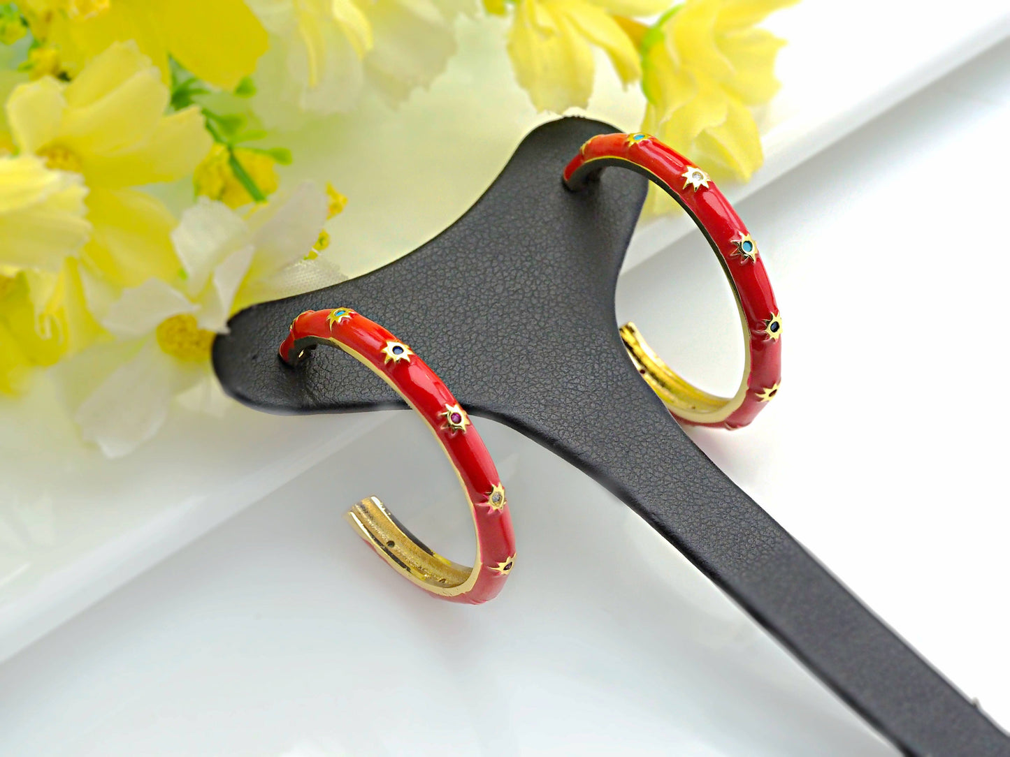 Enamel CZ Around Hoop Earring, sku#J152
