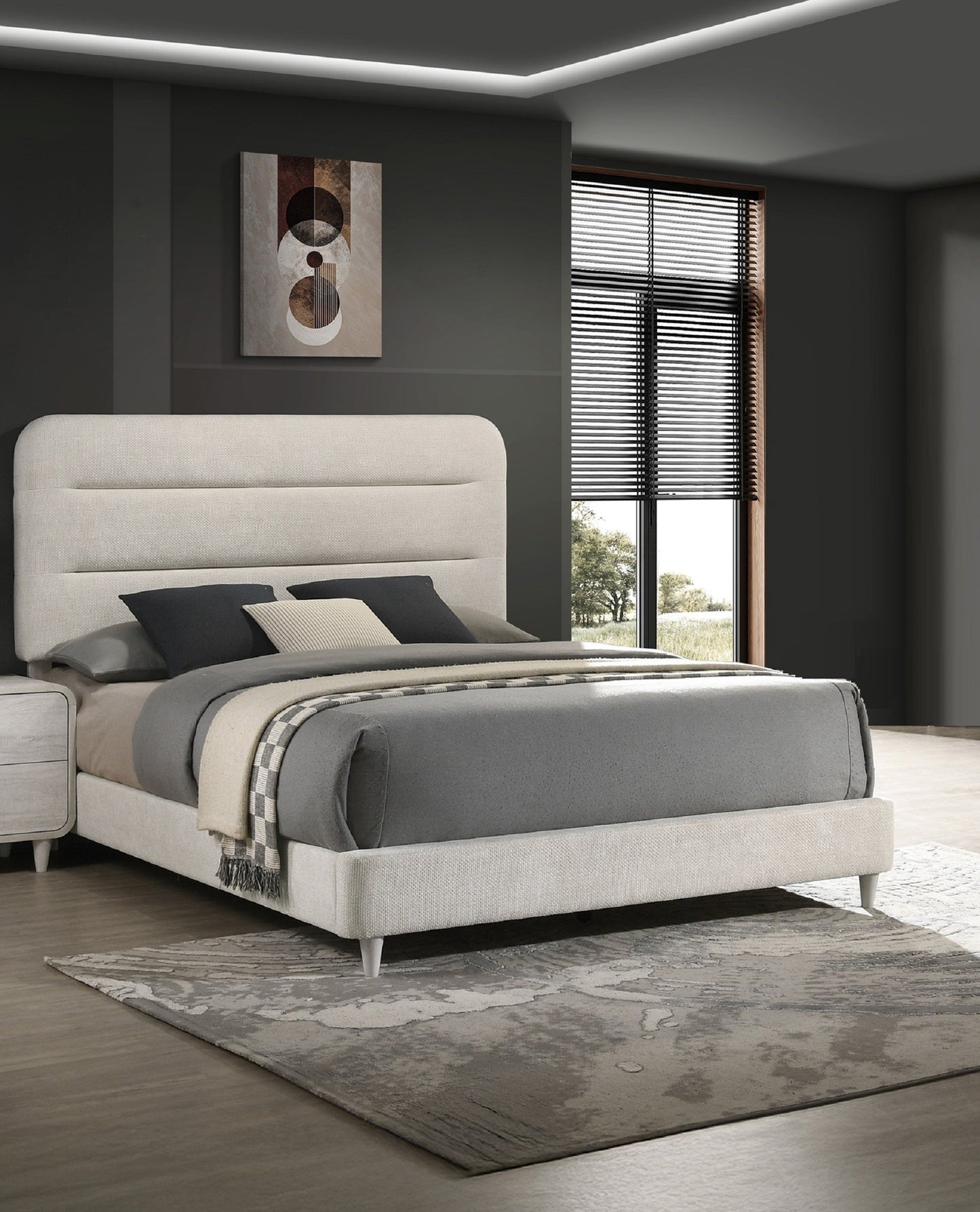 Plush Upholstered Design King Size Panel Bed