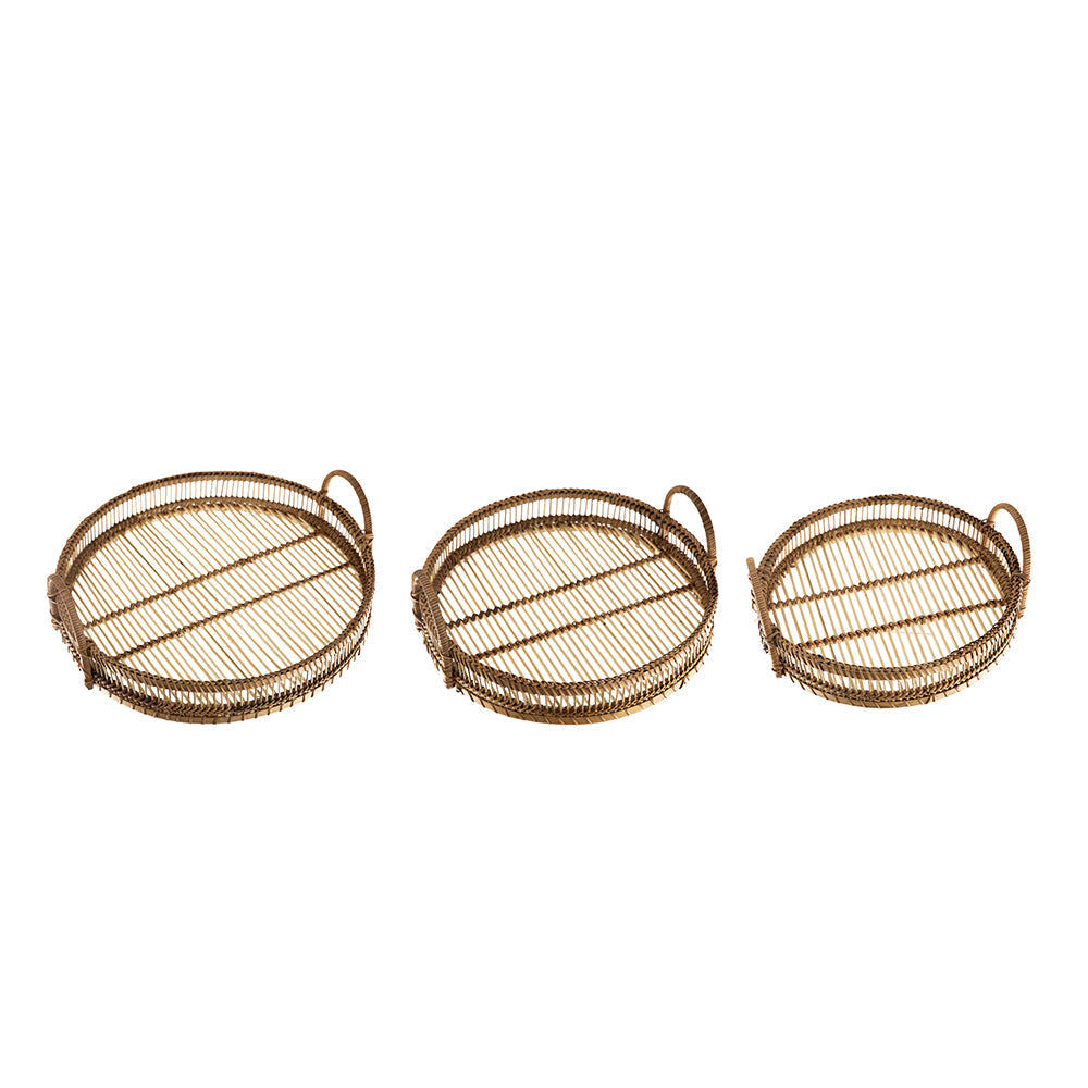 Set of 3 Round Bamboo Decorative Trays