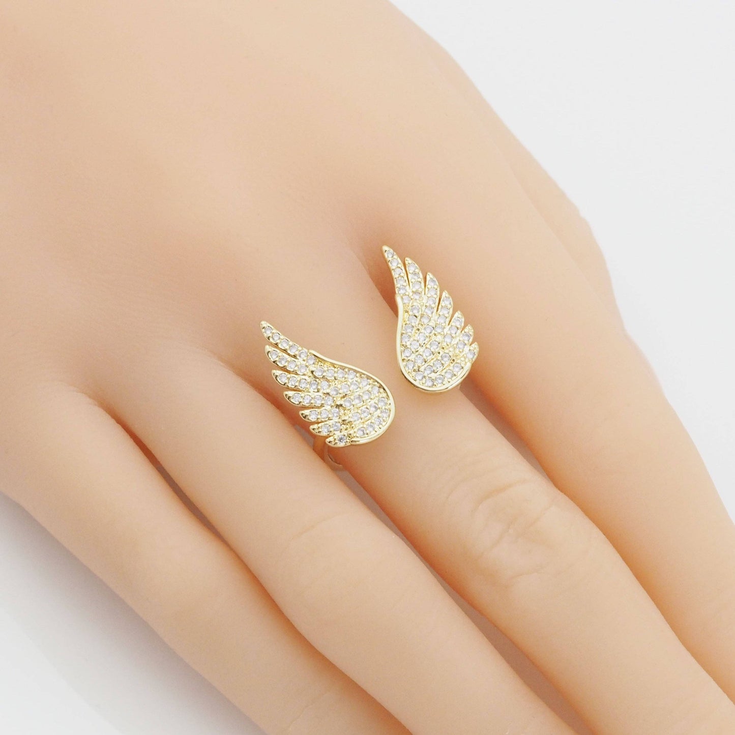 Gold CZ Angel Wing Adjustable Ring, Sku#LX225