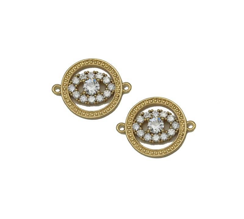 Big CZ Evil Eye Round Charm, Sku#LK665