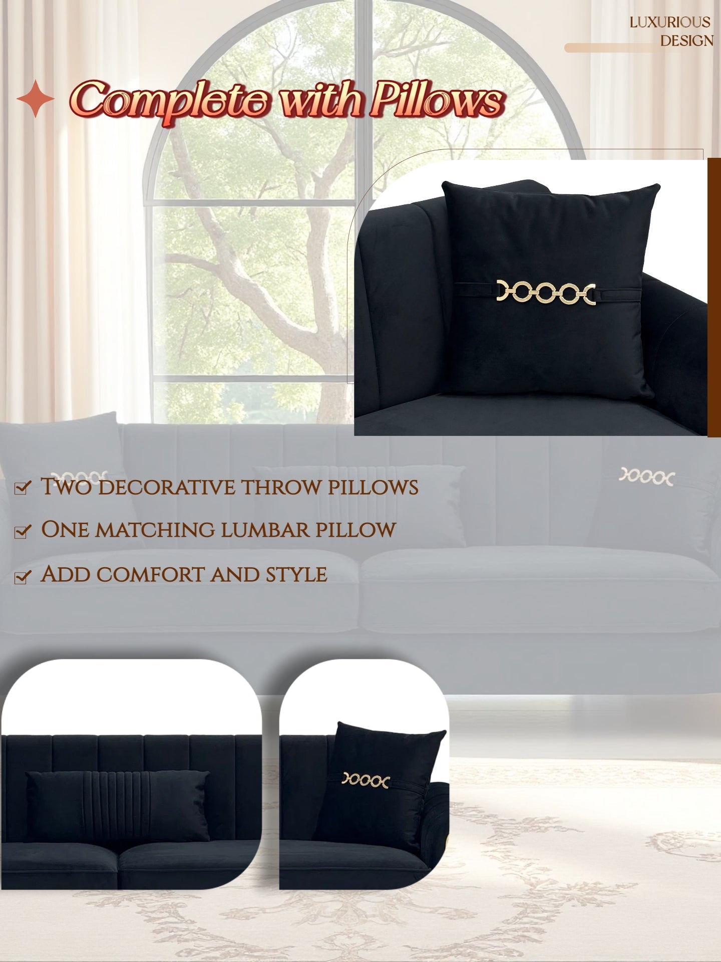 FX-P11-BK Modern 3-Seater Sofa Couch