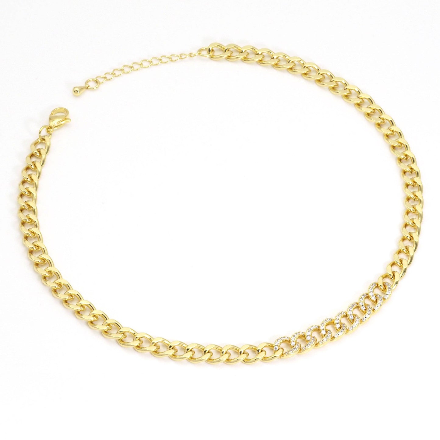 Clear CZ Cuban Link Chain Adjustable Necklace,sku#LX238
