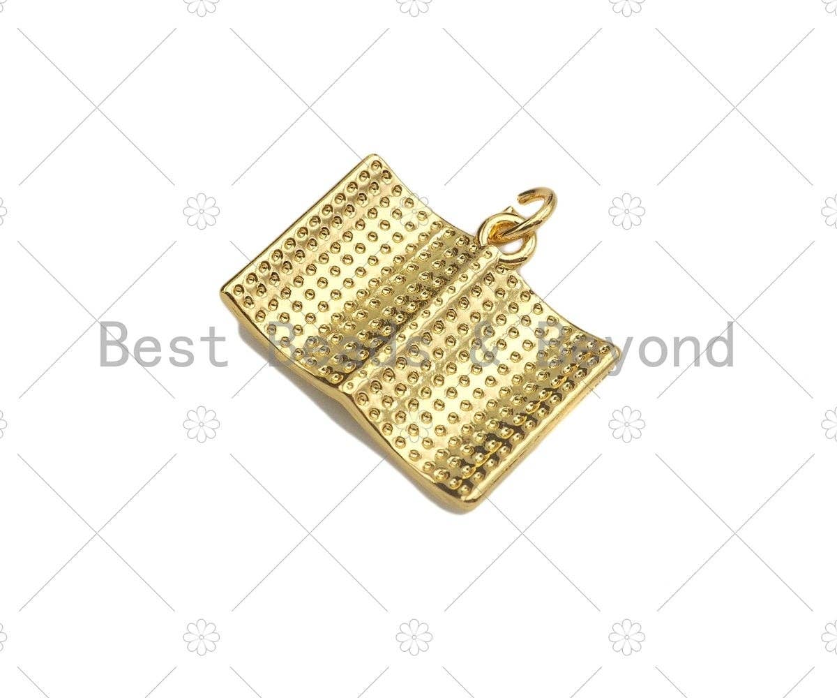 18K Dainty Gold Love Luck Cross On Book Shape Pendant/Charm,Book Medallion Charm, Necklace Bracelet Charm Pendant,20x16mm, Sku#LK255