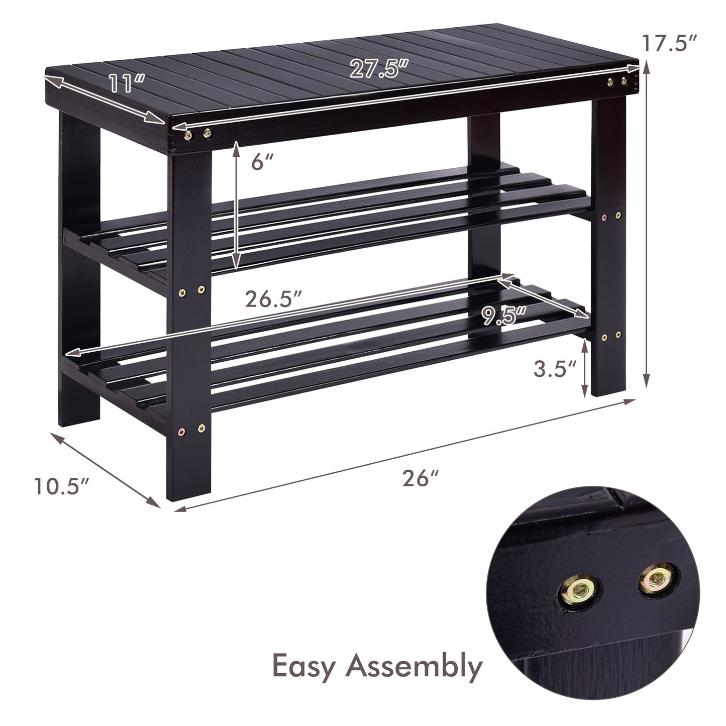 3 Tier Bamboo Bench Storage Shoe Shelf-Natural