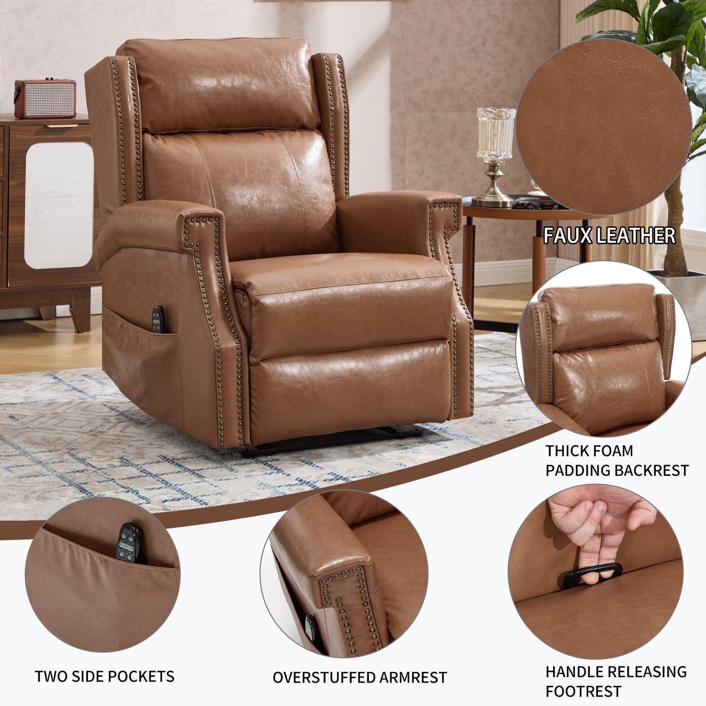Camel Manual Recliner Chair in Faux Leather
