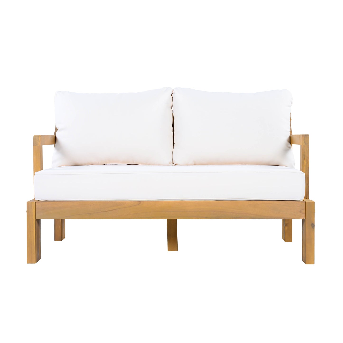 Outdoor 4-Seater Acacia Wood Patio Chat Set, Beige+Natural