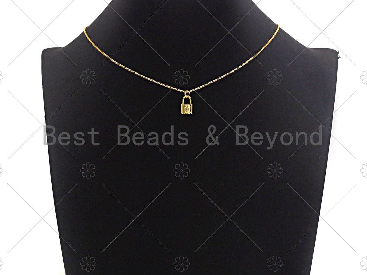 18K Gold Dainty Pad Lock Charm with Pave Star, Pave lock Pendant, Gold/Silver Padlock, 8x12mm, Sku#LK31
