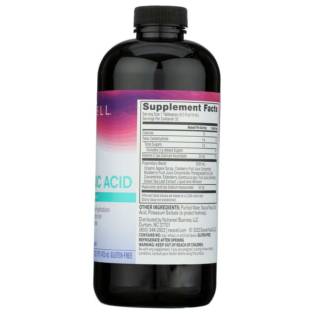 NEOCELL Hyaluronic Acid Berry Liquid -16oz for Skin & Joints Hydration