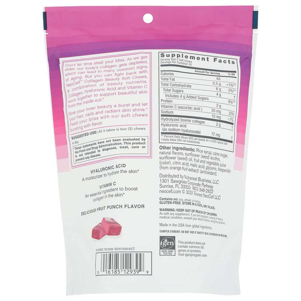 NEOCELL: Beauty Bursts Gourmet Collagen Soft Chews Super Fruit Punch, 60 pc