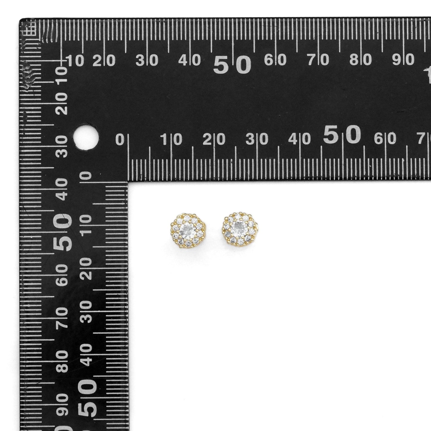 Gold Clear CZ Round Flower Stud Earrings, Sku#LX330