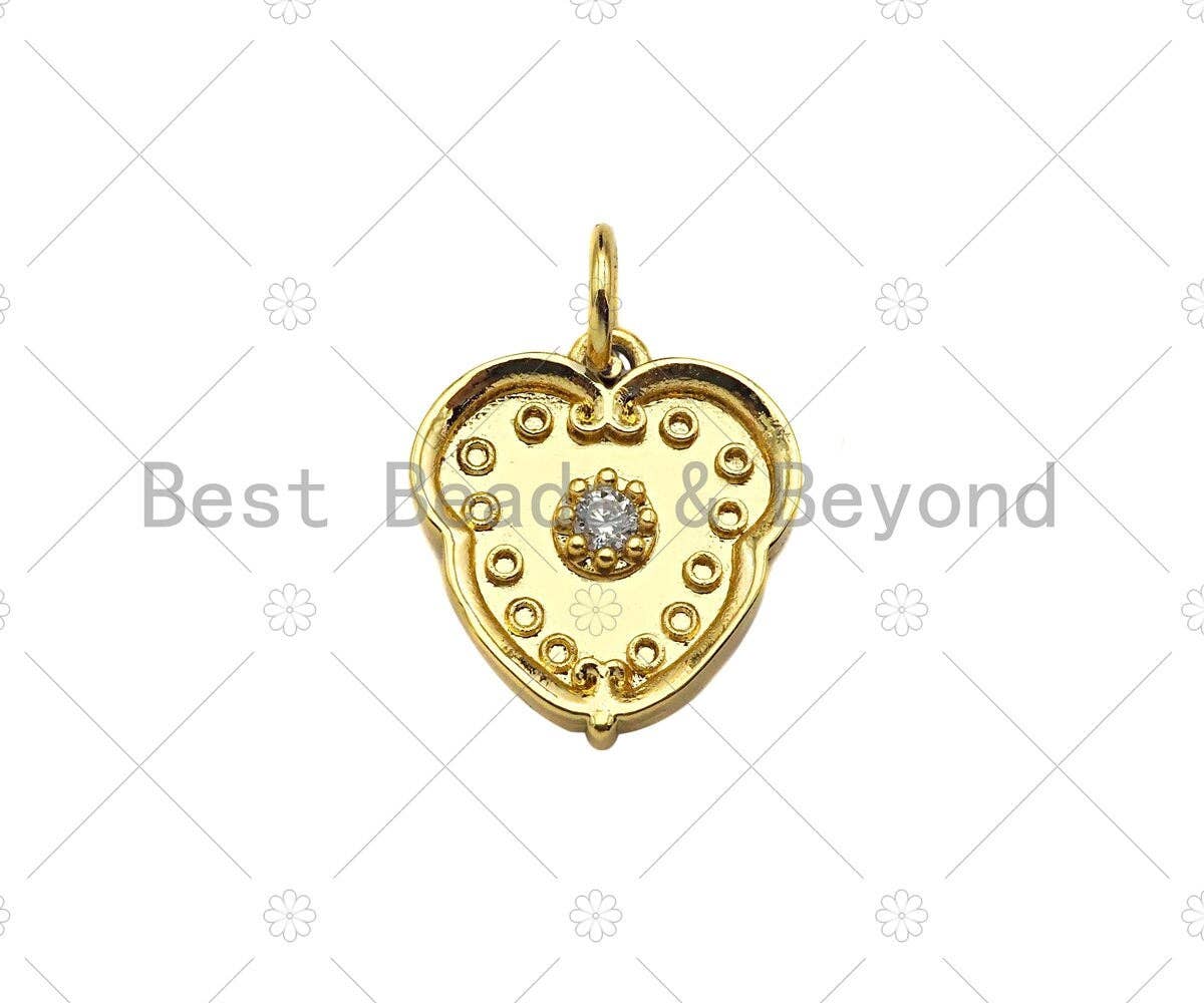 Gold Filled Flower on Heart Shape Pendant, Micro Pave CZ 18K Gold Filled Charm, Necklace Bracelet Charm Pendant,13x15mm,Sku#Z1354