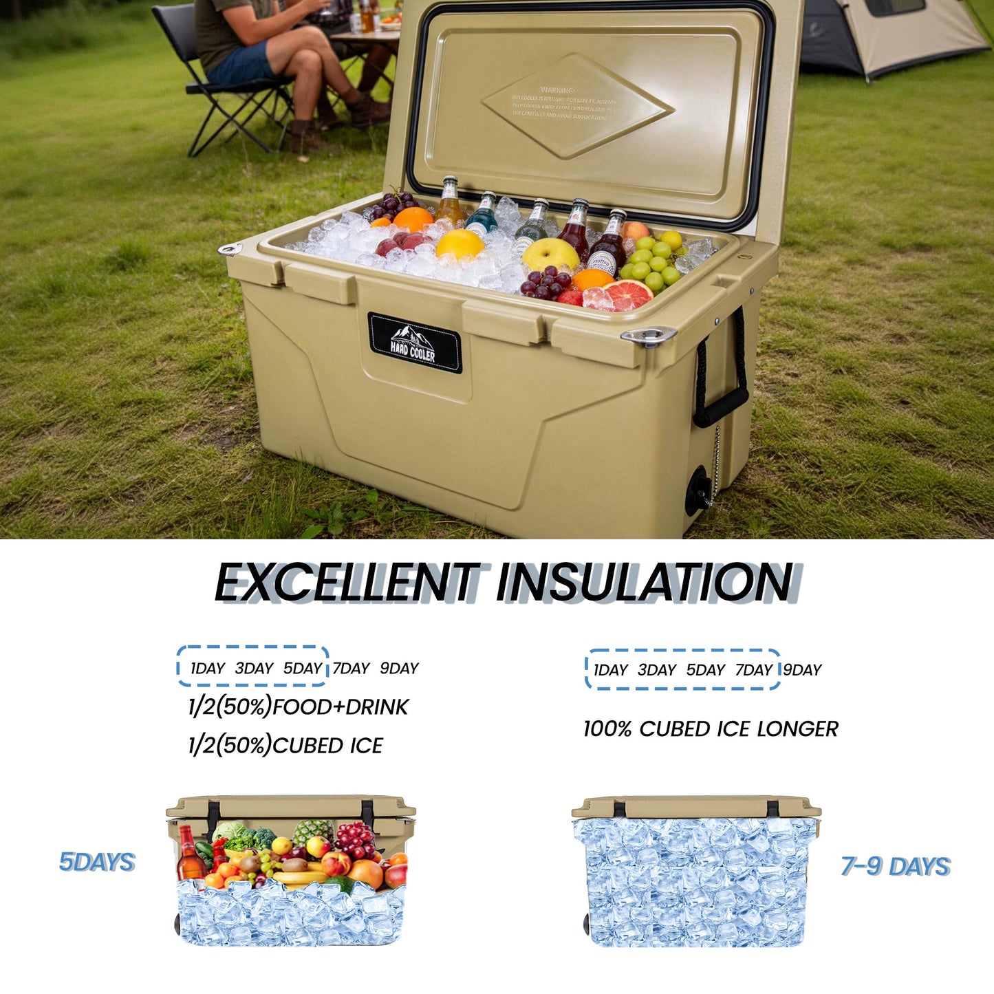 110 Quart Khaki Cooler, Rotomolded Insulated Ice Chest