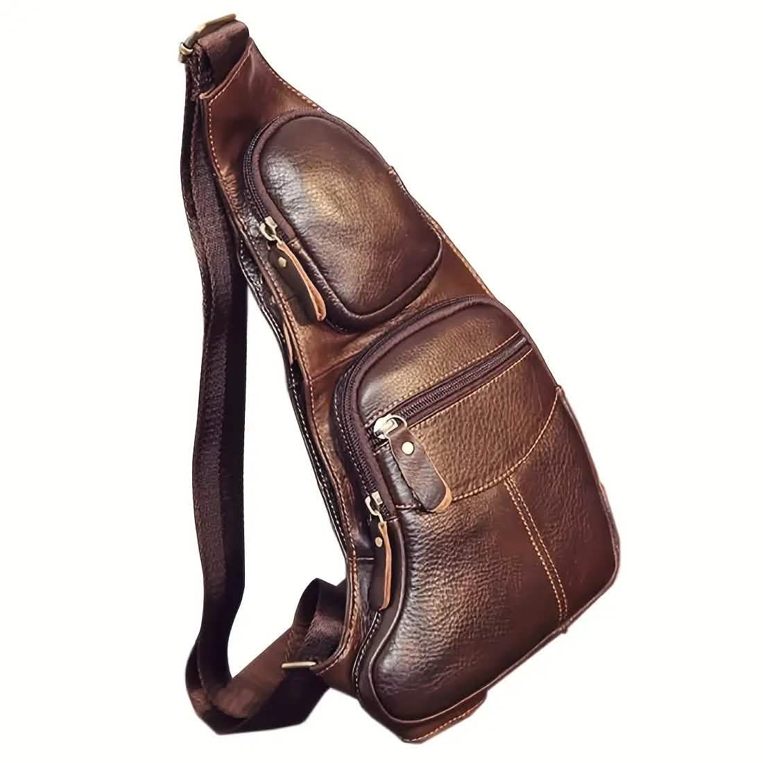 Sac bandoulière en cuir véritable (unisexe)