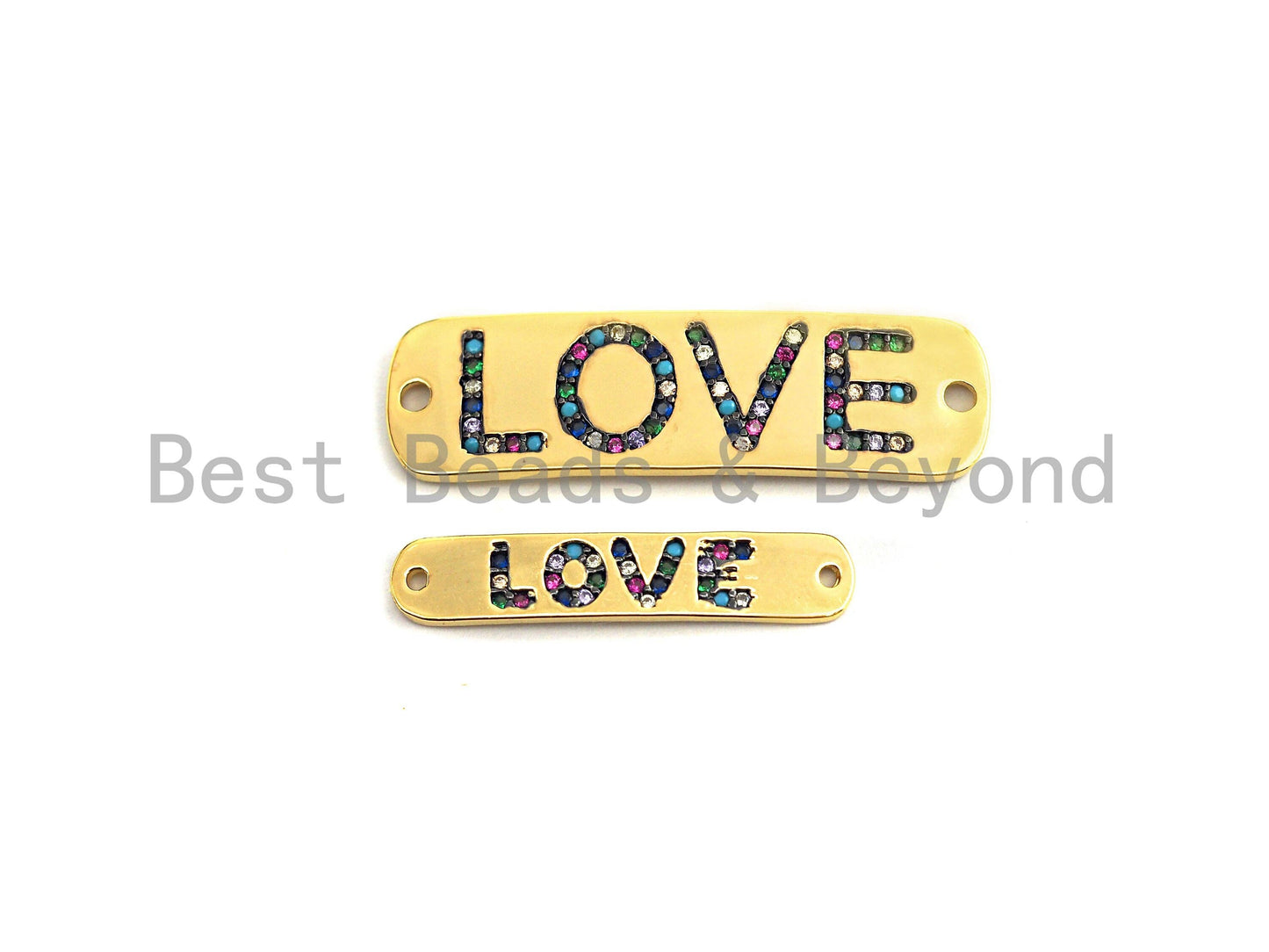 Colorful CZ Micro Pave LOVE Bar Oval Connector/Link, Cz Pave Bracelet Necklace Connector in Gold Finish,5x28/10x37mm,sku#M256