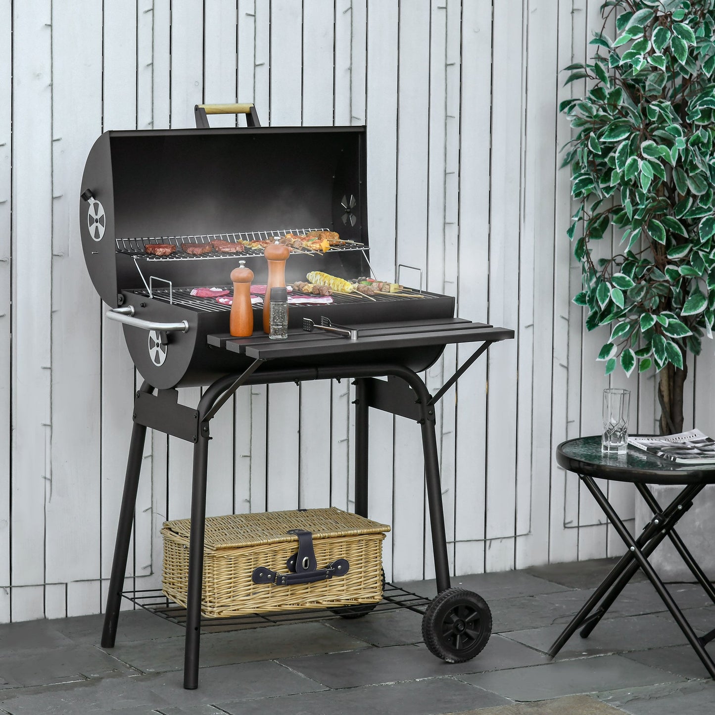 Outsunny 30" Portable Barrel BBQ Grill