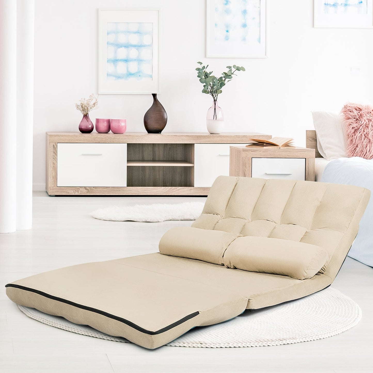 6-Position Foldable Floor Sofa Bed with Detachable Cloth Cover