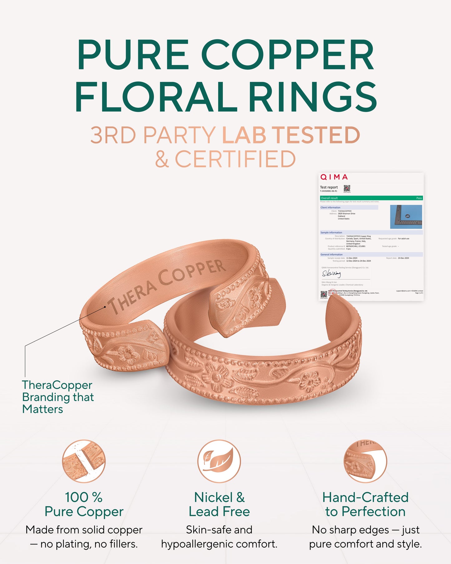 Pure Copper Rings Set – Floral (6mm)