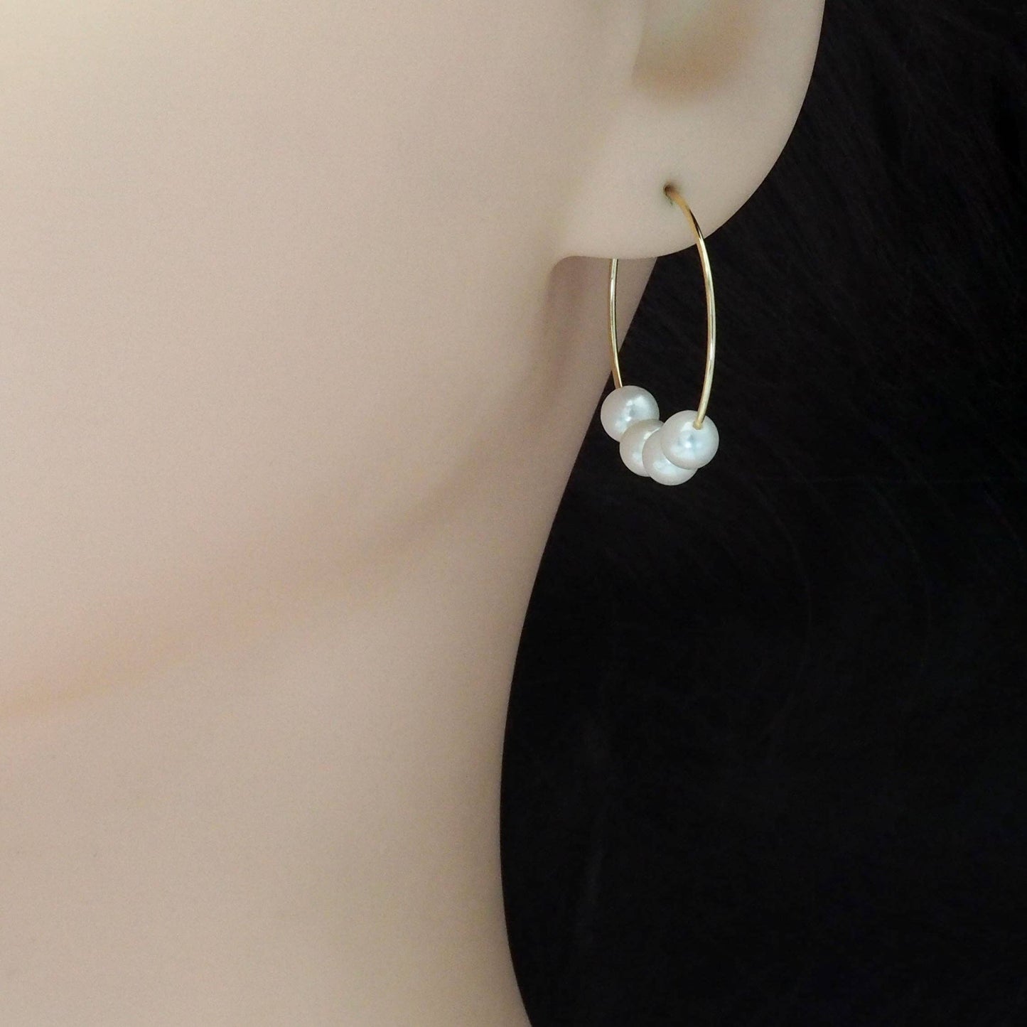 CZ Gold White Pearl Round Ring Hoop Earrings, Sku#EF467