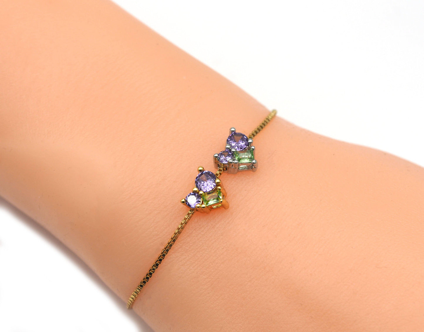 Purple Green CZ Heart Charm, Sku#Y690