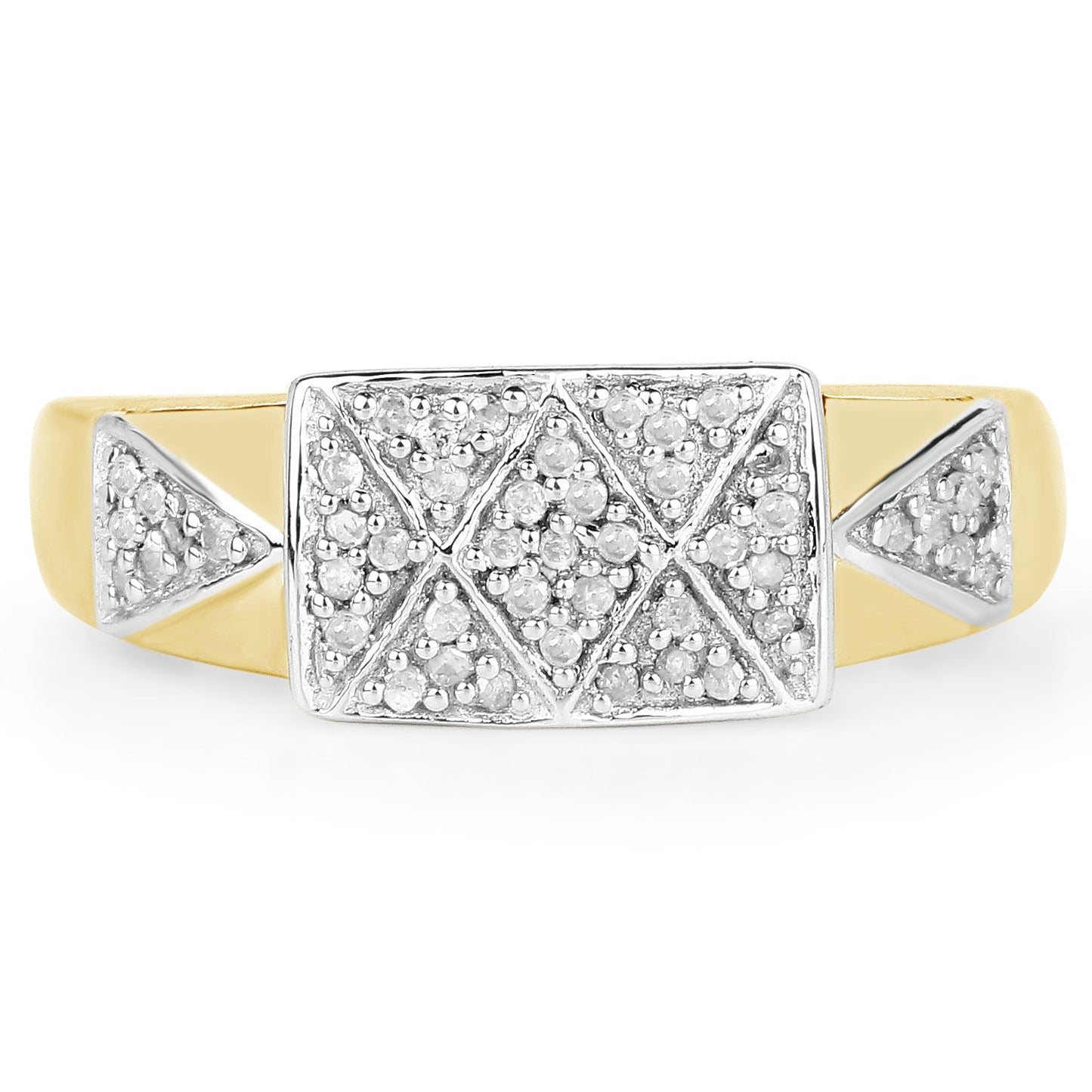 14K Yellow Gold Plated 0.21 Carat Genuine White Diamond .925 Sterling Silver Ring